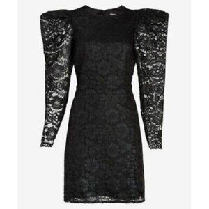Express NWT black Sexy lace long puff sleeve fit & flare lined dress, sz M